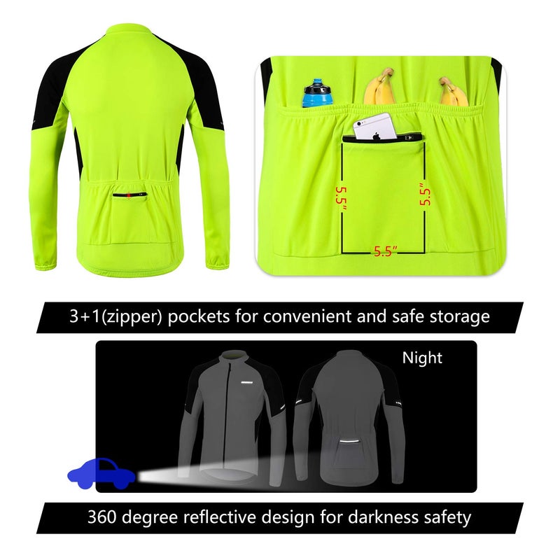BERGRISAR Men's Basic Cycling Jerseys Long Sleeves Bike Bicycle Shirt Zipper Pockets BG012 Yellow Size XX-Large - Image 5